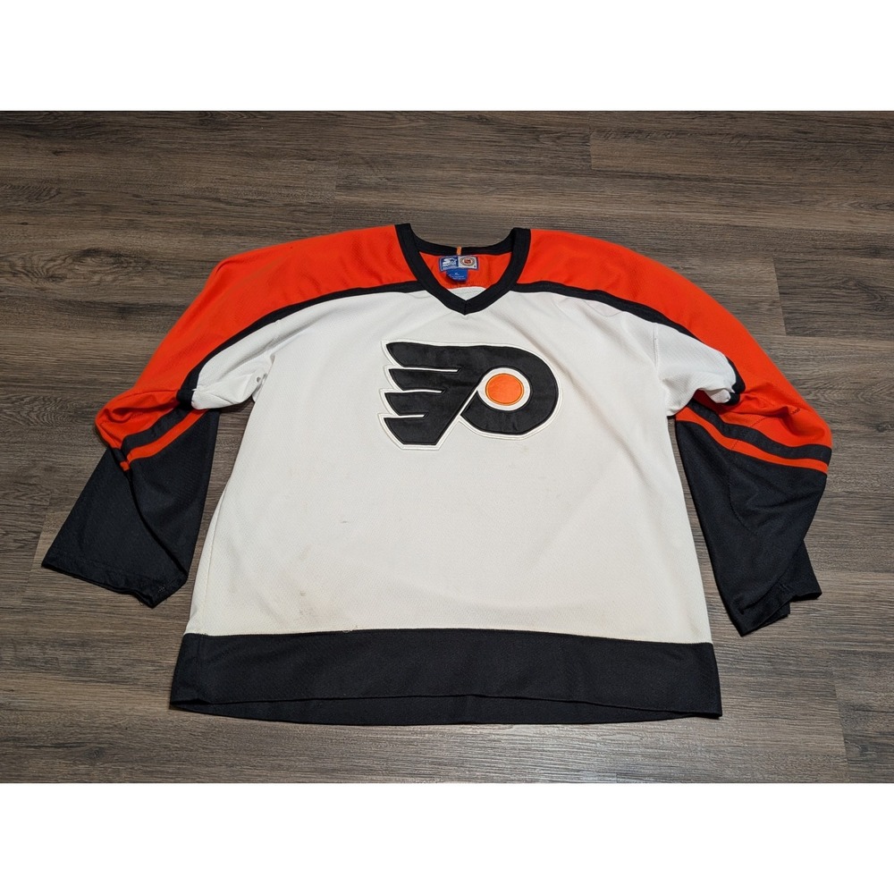 VTG Philadelphia Flyers Starter NHL Jersey XL White Orange Black 90s Mens READ